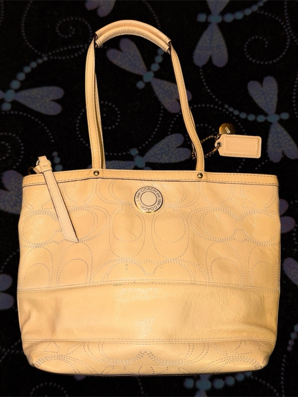 Coach Pale Yellow Leather Signature Tote